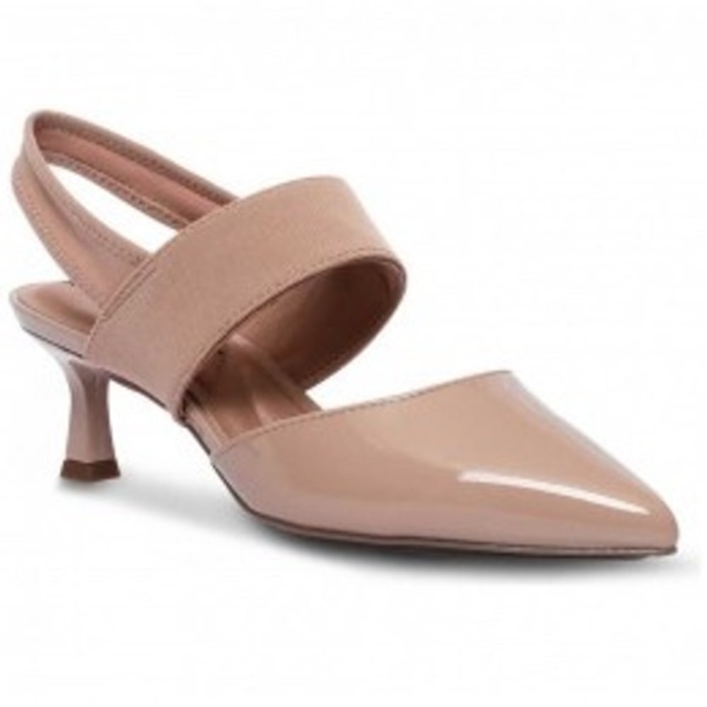 Anne Klein iFlex Slingback Kitten Heel Pump Womens 7.5 Nude Patent AKIVY